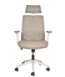 כסא משרדי אורטופדי BANKER WHITE כיסא מחשב ארגונומי ואורטופדי לבן בריפוד אפור